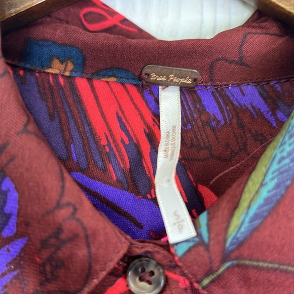 Free People - Silky NIghts Fun Print  Button Down Long Sleeve Oversized Blouse S - Picture 9 of 11